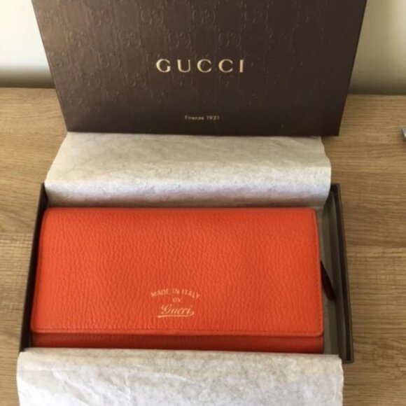GUCCI Swing Long Wallet in Vibrant Orange Leather with Pink Interior 354498 2067 - Picture 1 of 12